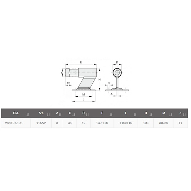 Vendita online Battente con ammortizzatore con piastra 4 fori art.116AP